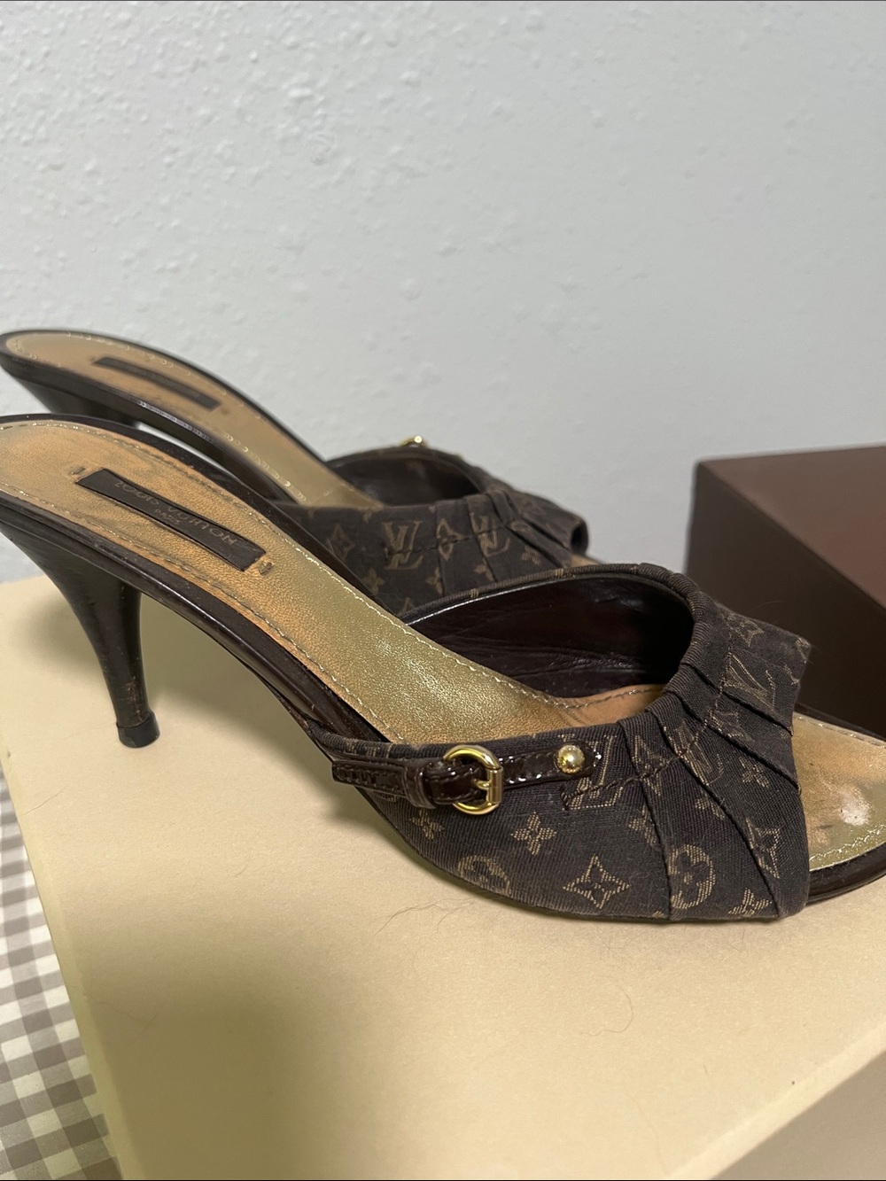 Louis Vuitton Monogram Canvas Mule Heels Size 39 | Peep Toe Kitten Heel - Picture 7 of 9